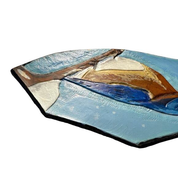 Eastern Bluebird Hand Painted Leather 3D Embossed Art Signed Folk Art Primitive - Picture 8 of 12